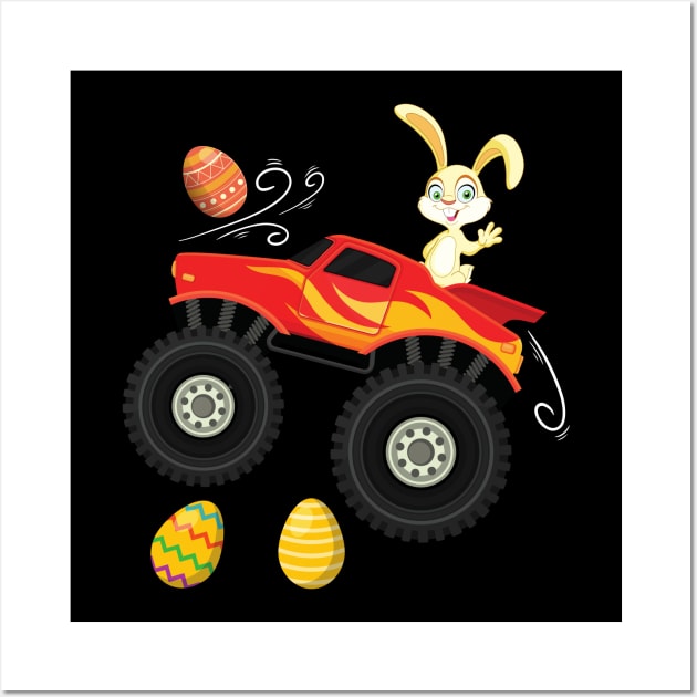 Dabbing Bunny Happy Easter Monster Truck Lovers Kids Boys Wall Art by Johner_Clerk_Design